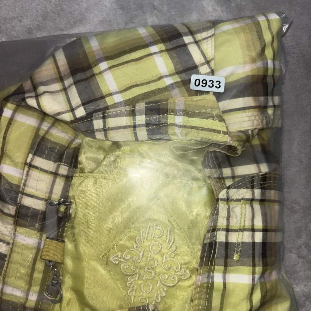 JouJou Lime Green/Greys/Olive Green Plaid Double Breasted Jacket No Belt Lg